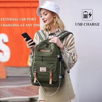 

New Women School Backpack Nylon Waterproof Sports Travel Backpack School Bags For Teenage Girls USB Charge Laptop Backpack