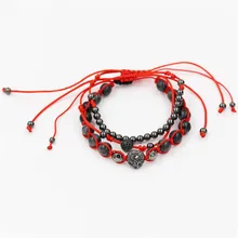 Faitheasy натуральный молния, медный жемчужный браслет, красное плетение из веревки, кисточка, пистолет, черная большая струна