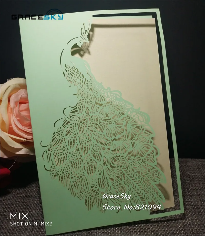 50pcs free shipping New Laser cut Hollow Elegance Phoenix paper Wedding invitation cards with inner sheet RSVP | Дом и сад
