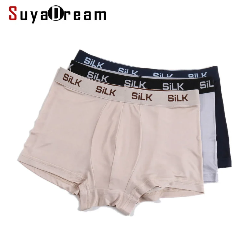 SuyaDream мужские боксеры шорты 100% натуральный шелк здоровые Однотонные трусы нижнее