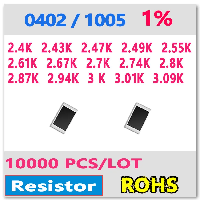 

JASNPROSMA ом 0402 F 1% 10000 шт 2,4 K 2,43 K 2,47 K 2,49 K 2,55 K 2,61 K 2,67 K 2,7 K 2,74 K 2,8 K 2,87 K 2,94 K 3K 3,01 K 3,09 K smd 1005