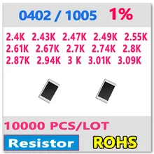 Jasnprosma ohm 0402 f 1% 10000 pces 2.4 k 2.43 k 2.47 k 2.49 k 2.55 k 2.61 k 2.67 k 2.7 k 2.74 k 2.8 k 2.87 k 2.94 k 3.01 k 3 k 3.09 k 1005 k smd