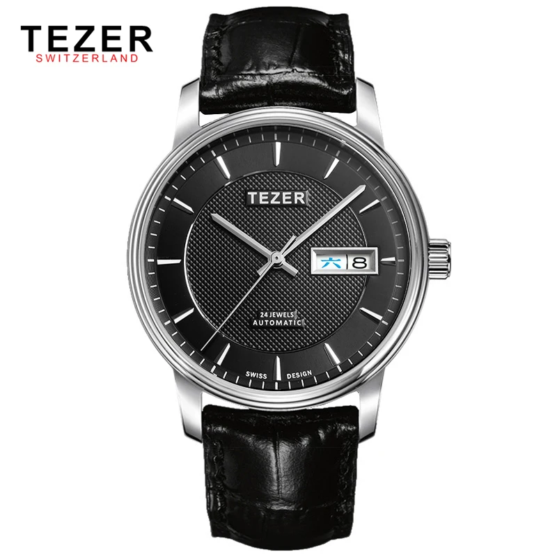 Fashion Mens Watches Luxury Brand TEZER High Quality Leather Business Quartz Watch Men Waterproof Wristwatch Relogios
