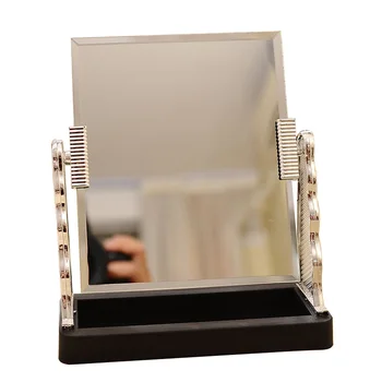 

Portable Silver Mirror Desk Type Single Side Cosmetic Makeup Mirrors with Black Base 360 Rotation Function Glass Mirror