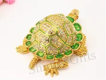 Special offer Full Diamond Turtle Shape Trinket Box Jewelry Box Pewter Materials