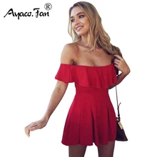 Новинка, сексуальный красный комбинезон с открытыми плечами и рюшами,, женский комбинезон с оборками на рукавах, Летний комбинезон, повседневные милые вечерние комбинезоны для клуба