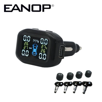 

EANOP C400 Car TPMS Tyre Pressure Monitoring System Digital LCD Display Auto Security Alarm Systems with USB Car Charger