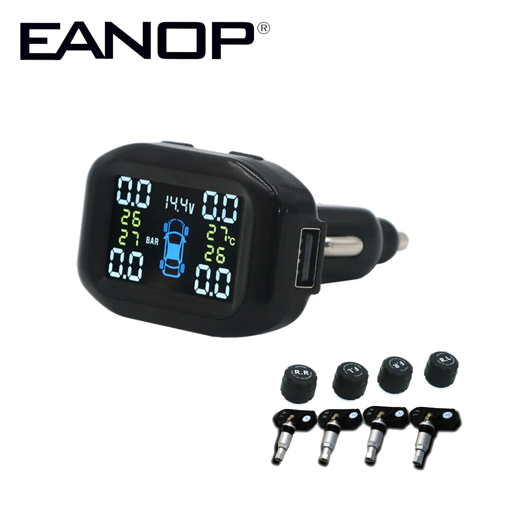 EANOP C400 samochodowy System monitorowania ciśnienia w oponach TPMS cyfrowy wyświetlacz LCD systemy alarmowe w samochodzie z ładowarką samochodową USB EANOP C400 samochodowy System monitorowania ciśnienia w oponach TPMS cyfrowy wyświetlacz LCD systemy alarmowe w samochodzie z ładowarką samochodową USB