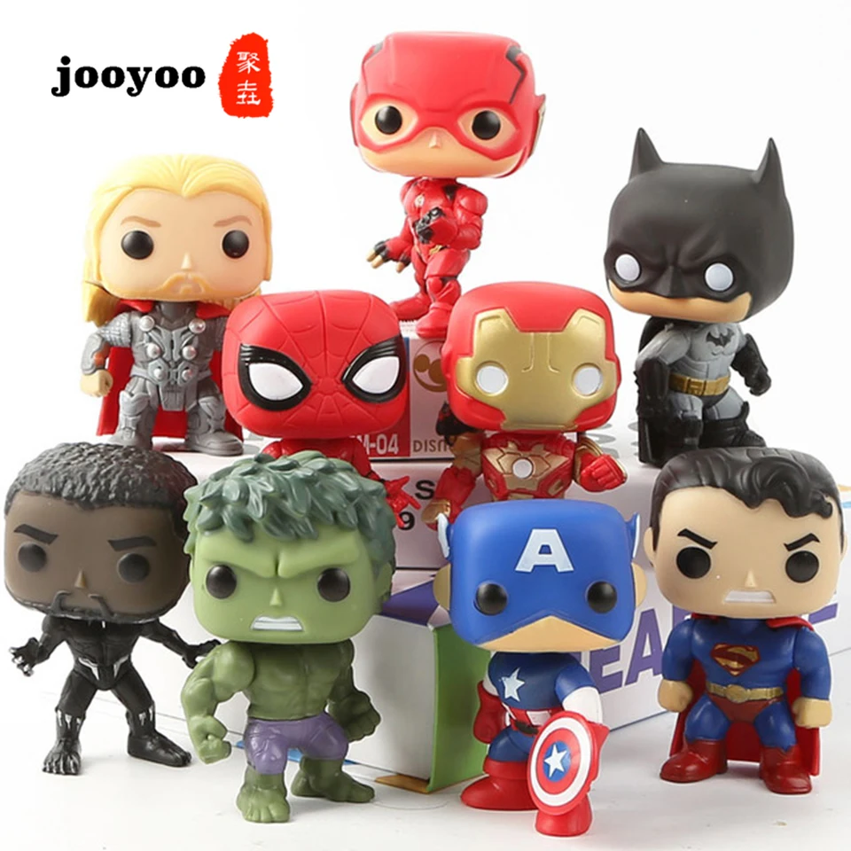 FUNKO POP Marvel Avengers DC Justice League 9PCS Action Figure Spider-Man Hulk Superman Batman Iron Man Decoration Doll jooyoo