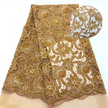 

Royal Blue 2019 African Lace Fabric With Sequins Latest Fabric High Quality Velvet Tulle Sequins Lace Fabric For Dress gold