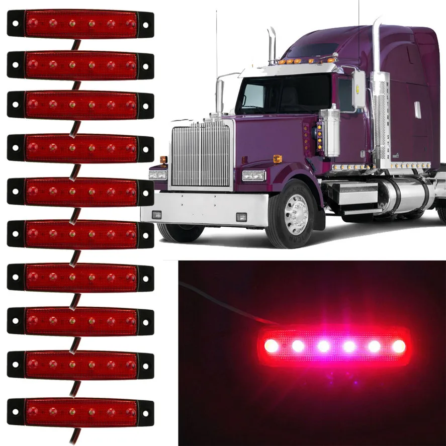 Новое поступление, 10 шт., 6 светодиодный габаритный фонарь для грузовиков, автобусов, Боковой габаритный фонарь, светильник, янтарный красный цвет