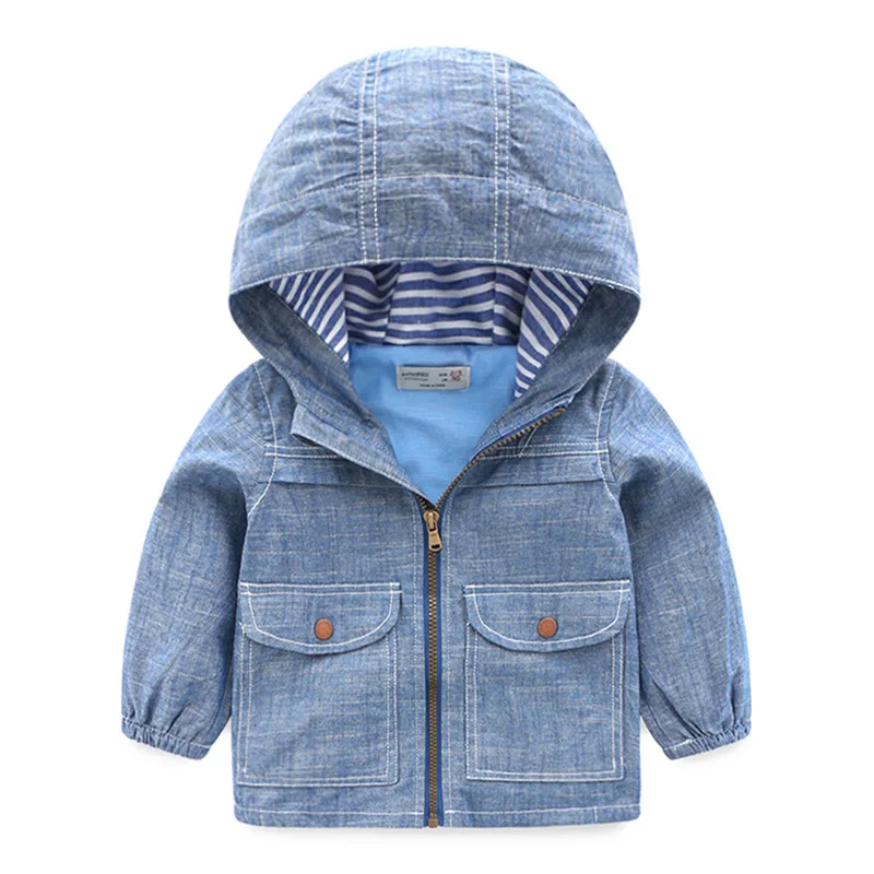 

Autumn new fashion boutique children's wear Boy child Imitation denim diagonal zipper jacket Children's hooded coat