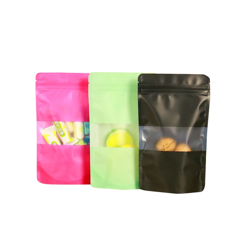 

100pcs/lot Scrub aluminum foil Open window self stand up bag dog food snacks dry goods flower tea ziplock packaging bags