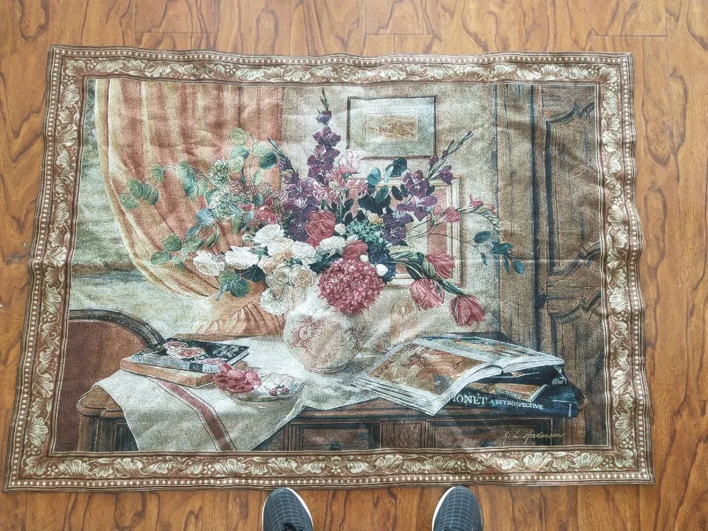 100*140 Aubusson wall hanging tapestry antique furnitur medieval mural living room wall picture rose still life home fabric 100*140 Aubusson wall hanging tapestry antique furnitur medieval mural living room wall picture rose still life home fabric