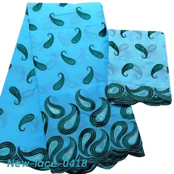 

Skin-friendly Swiss Cotton Lace Fabric 5 Yards+2 Yards Cotton Head Tie Fabric Embroidered Voile with Stones for Clothes CB004