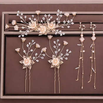 

Gold Pearl Flower Hair Clip Hair Pins Earrings Women Girls Hairpin Headpiece Head Jewelry Bridal Wedding Hair Accessories VL