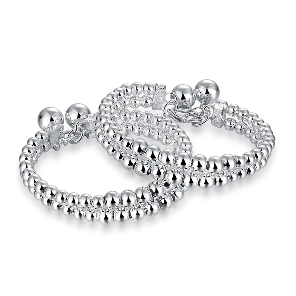 

SILVERHOO Hot 100% 925 Sterling Silver Double Row Beads Bracelet For Ladies Silver 925 Fine Jewelry Anniversary Gifts