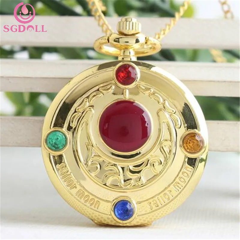 

[SGDOLL] Japanese Hot Anime Sailor Moon Vintage Golden Moon Prism Pocket Watch Necklace Cosplay Pendant Free Shipping 16051804