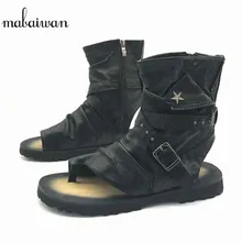 Mabaiwan/модные летние мужские сандалии в стиле панк; мотоботы-гладиаторы; Черная повседневная обувь на плоской подошве; ботильоны; Sandalias Hombres