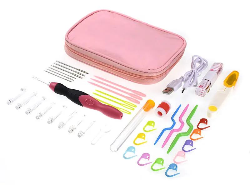 Looen 2.5mm-6.5mm Rechargeable LED Crochet Hook Set Heads Scissors Needles Accessories Knitting Needles Set With Waterproof Bag