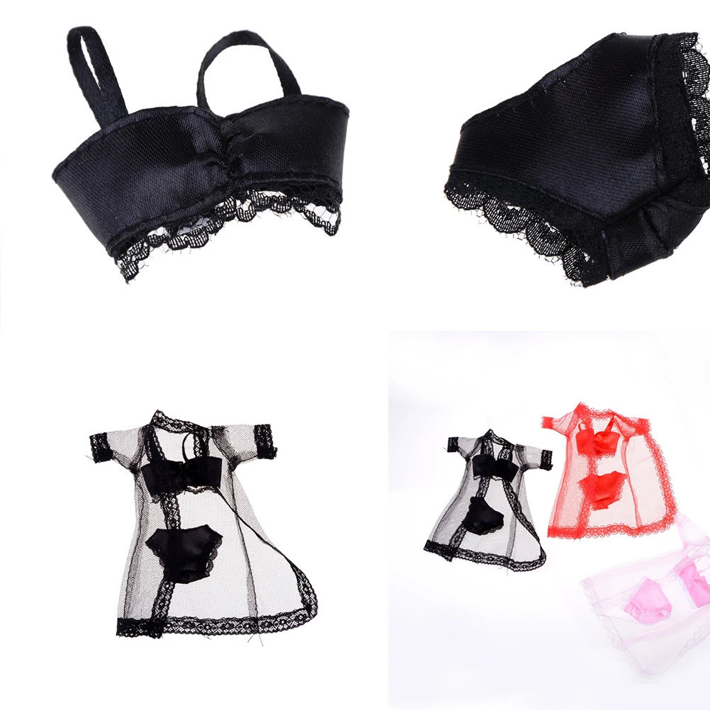

TOYZHIJIA 3pcs/set Sexy Fashion Clothes For Barbie Doll Pajamas Lingerie Nightwear Lace Night Dress + Bra + Underwear Clothes