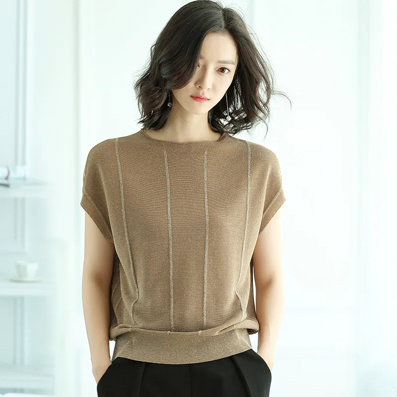 Women Knitted Short sleeve Sweaters and Pullovers Female Jumpers Women High Quality Sweaters Solid color for spring and summer