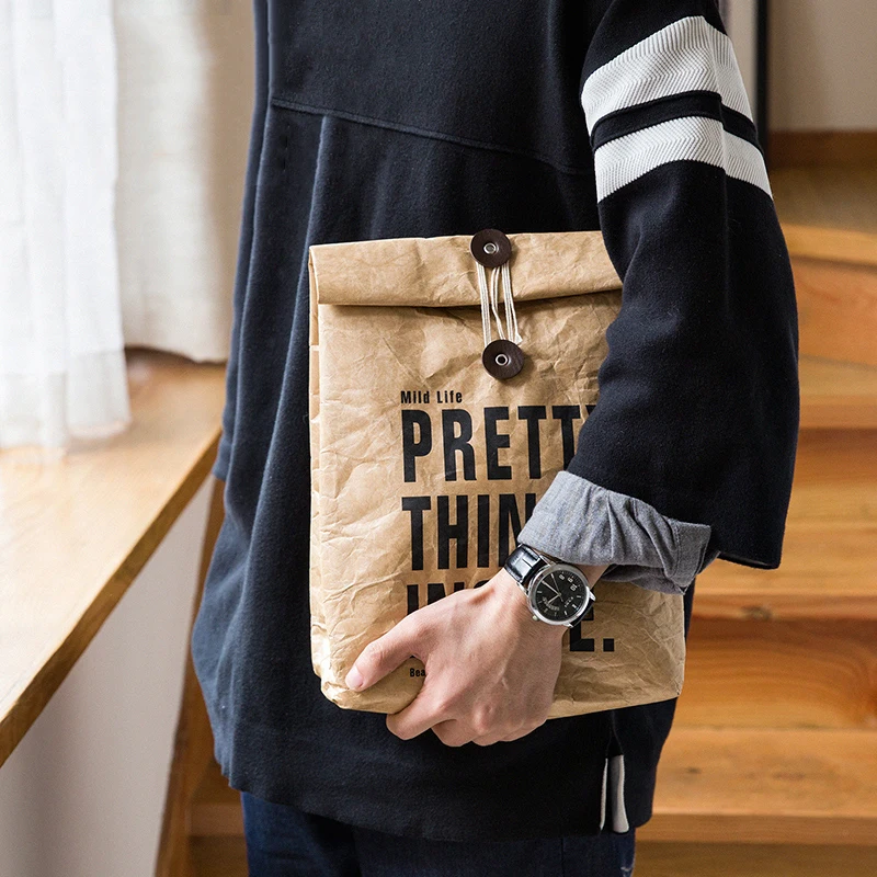 

TANGIMP 8L Cooler Lunch Box Bag Insulated Tyvek Brown Kraft Paper Durable Reusable Handy Bag Thermal Bento Leakproof Picnic Tote