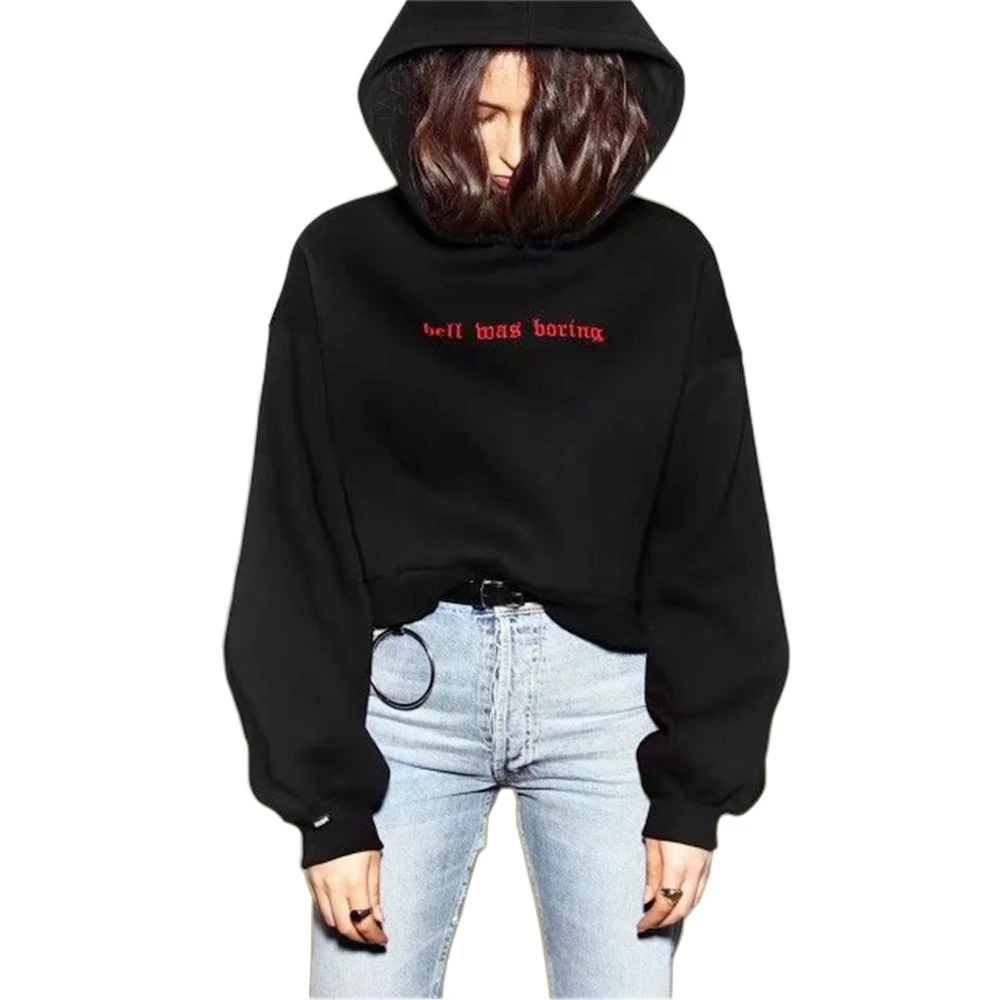 Ariana Grande Cropped Hoodie Women Letter Harajuku Blackpink Gothic Black Crop Hoodies Oversized Hoody Pullover Plus Size