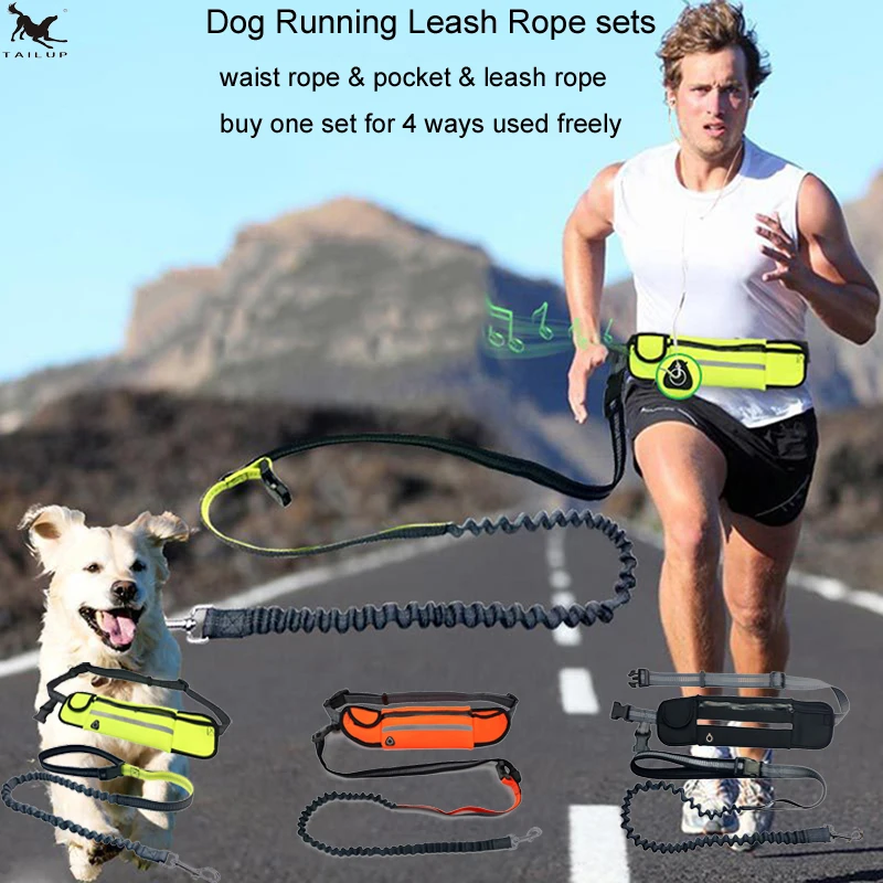

[TAILUP] Dog Leash Rope Running Hands Free Reflective Pets Dog Leashes Walking Leash With Waist Bag Collar Rope for Dogs CL147