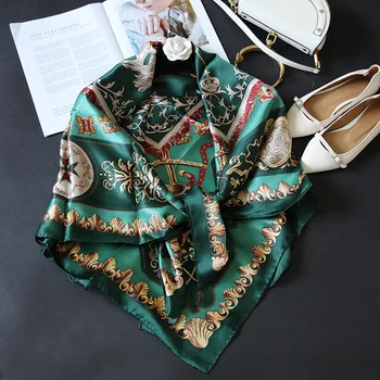 

100% Silk Satin Square Scarf Napoleon Knight Garden Pattern 110*110cm Luxury Women Coat Shawl Hijab Scarves