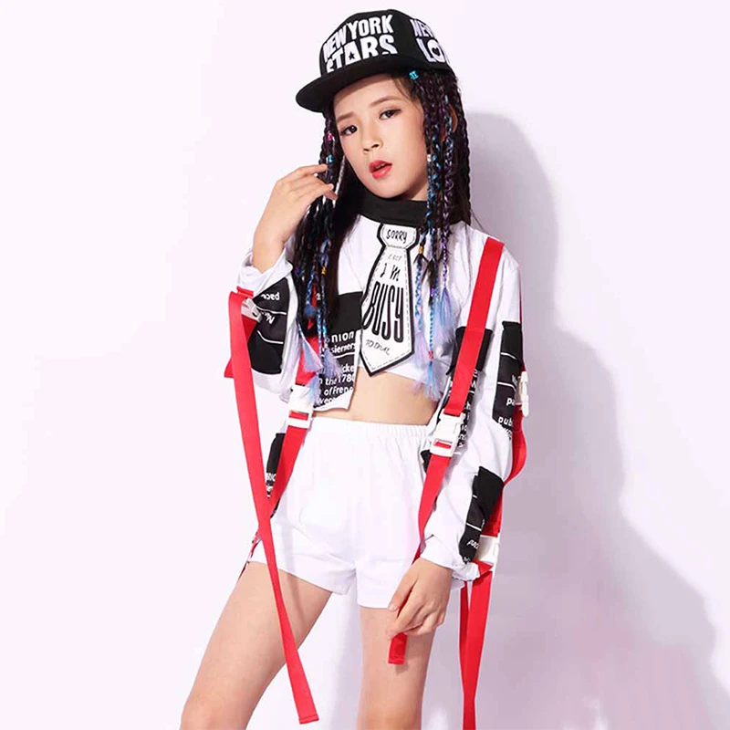 Stage Costume For Girls Jazz Performance Hip Hop Set Rave Outfit Children Street Dance Practice Clothes Kids Dancing Wear DC1009