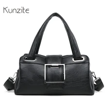 KUNZITE Luxury Handbags Women Casual Daily Tote Bags Designer Fashion Female PU Leather Messenger Bag Black Shoulder Bag Bolsas tcttt fashion female shoulder bag casual cowskin leather top handle bag luxury handbags women bags designer tote bolsas feminina