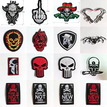 

1X Fabric Embroidered Skull Hand Patch Cap Clothes Stickers Bag Sew Iron on Applique DIY Apparel Sewing Clothing Accessories