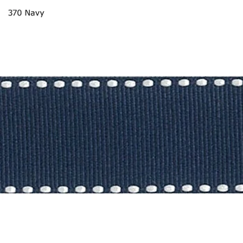 

1" inch 25mm White single-sided black/white Saddle Stitch Navy Grosgrain Ribbon