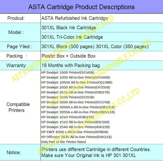 301 301XL картридж совместимый для hp 301 чернильный принтер 301XL чернильный принтер картридж AT12