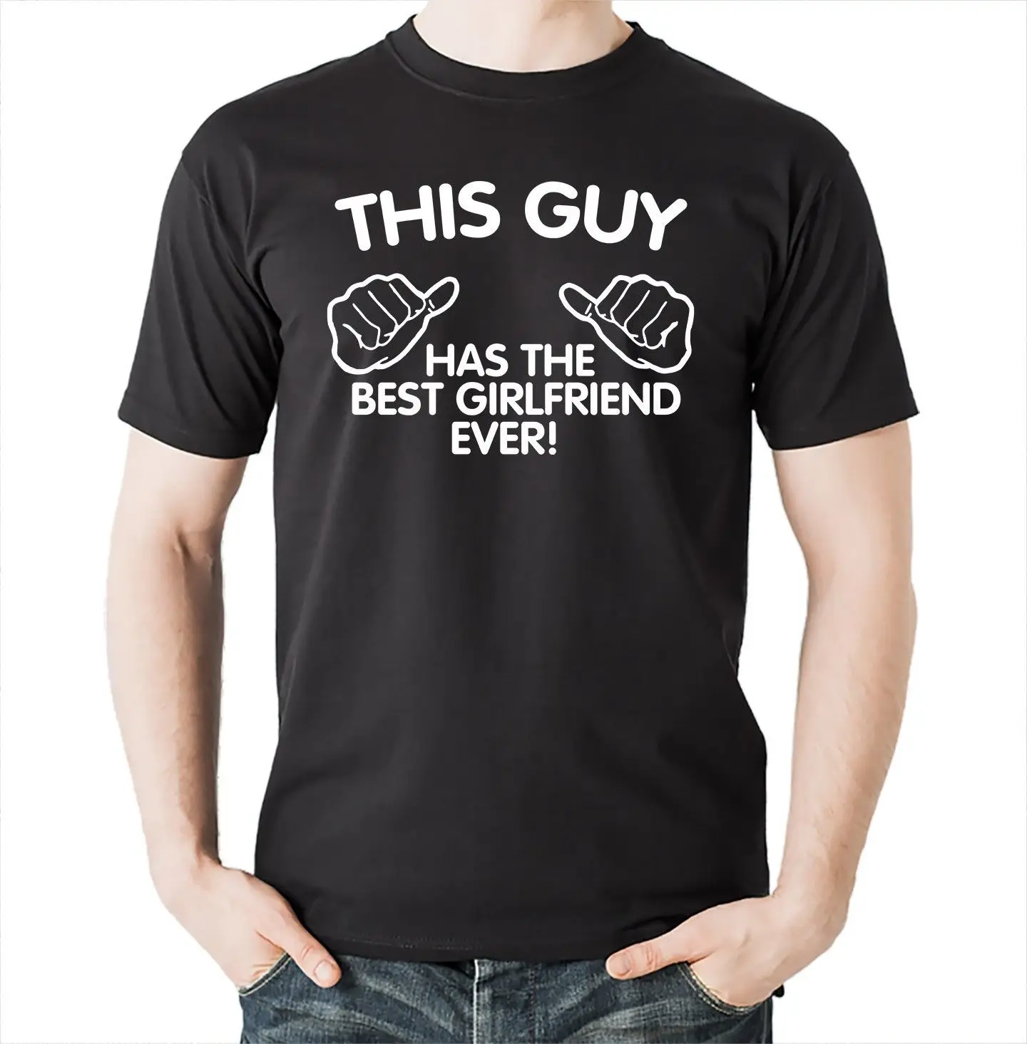 This Guy Has The Best Girlfriend Ever Funny T shirt Gift For Boyfriend Top Fashion Cotton Short Sleeve T-shirt Camisetas Hombre | Мужская