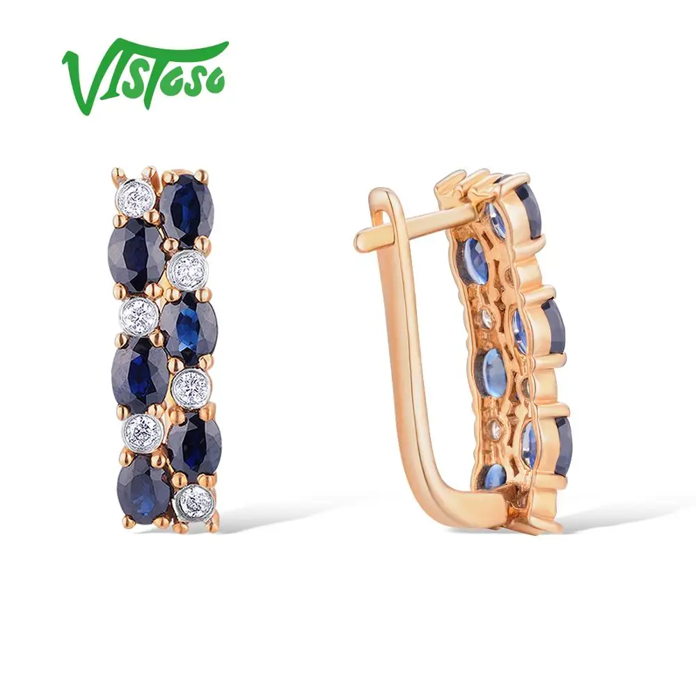 VISTOSO золотые серьги для женщин 14 К 585 розовое золото сверкающий синий сапфир роскошный бриллиант обручальное юбилей ювелирные украшения