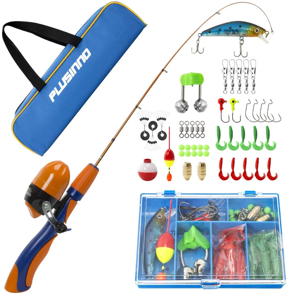 PLUSINNO Kids Fishing Pole with Spincast Reel Telescopic Fishing