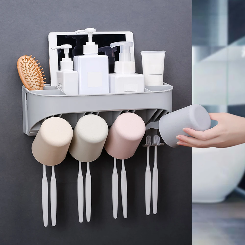 ECOCO Automatic Toothpaste Dispenser Wall-mounted Toothbrush Cup Holder Hair Dryer Storage Rack Bathroom Organizer Accessories