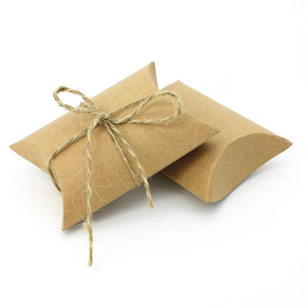 50 шт./лот, милая коробка из крафт-бумаги для подушек, Подарочная коробка для конфет на свадьбу, вечеринку, день рождения
