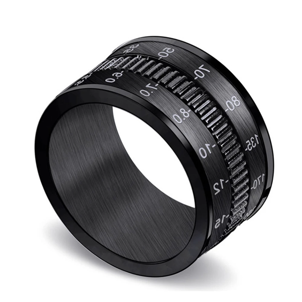 

R031 Titanium Steel Black Rotatable Figure Ring For Men Fashion Popular Bands Anel Jewelry