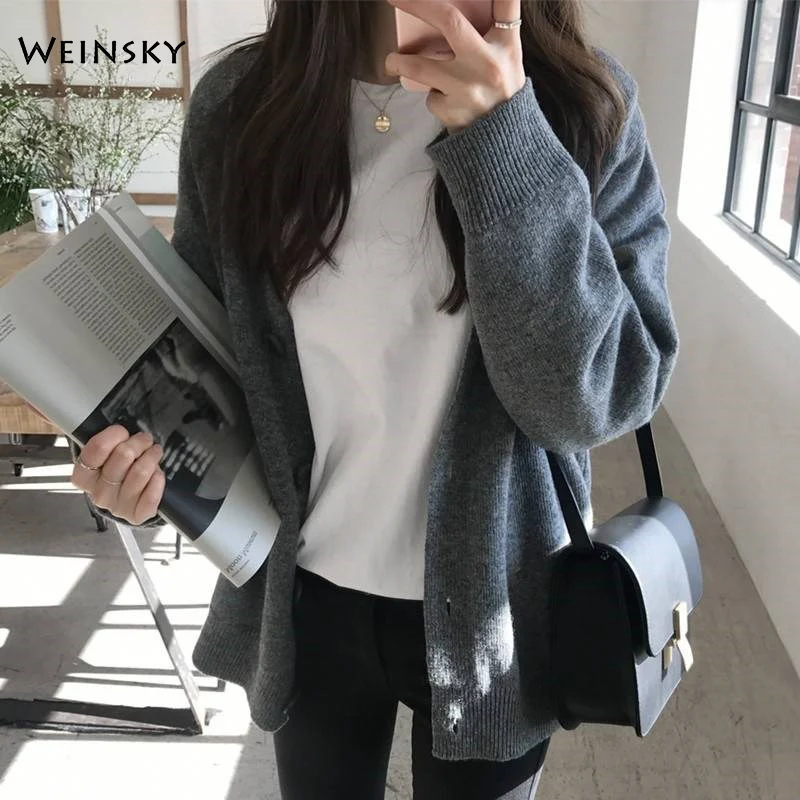 

Women Oversized Knitted Sweater And Cardigans Full Sleeve Korean Style Tops Female Autumn And Winter 2019 Sweater