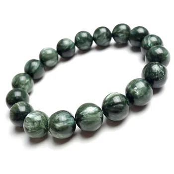 

12mm Genuine Green Natural Seraphinite Gemstone Crystal Round Bead Stretch Bracelet