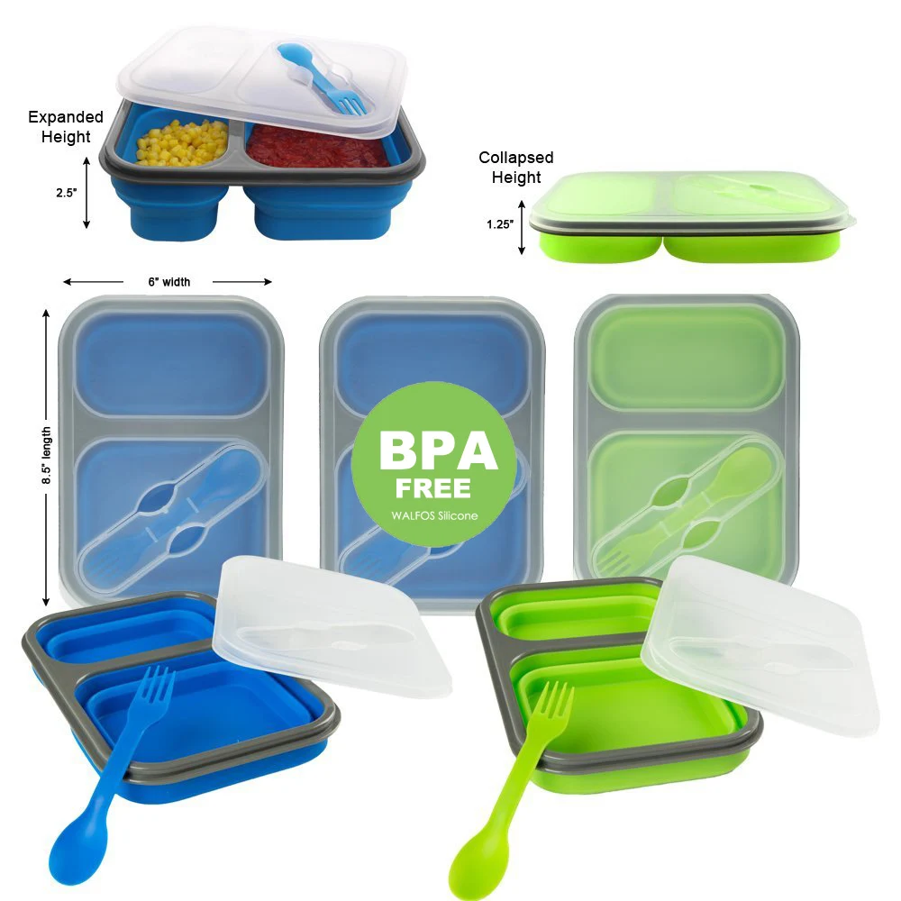 WALFOS Silicone Collapsible Portable Lunch Box Bowl Bento Boxes Folding