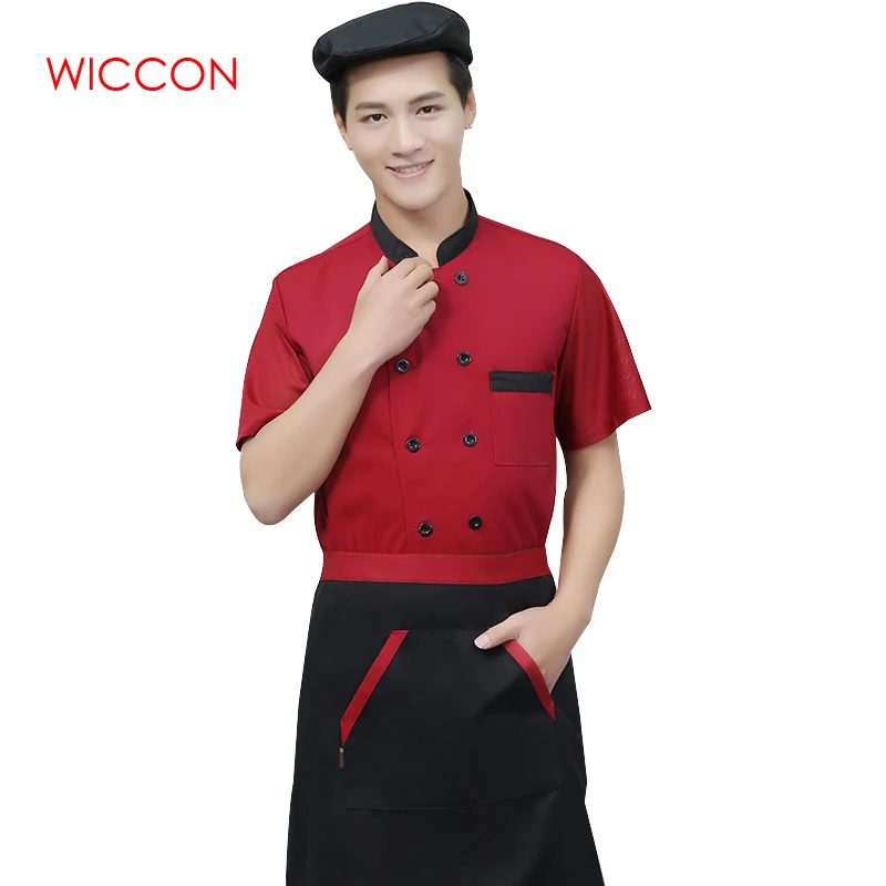 Men Short Sleeves Breathable Mesh Patchwork Chef Food Service Cuisine