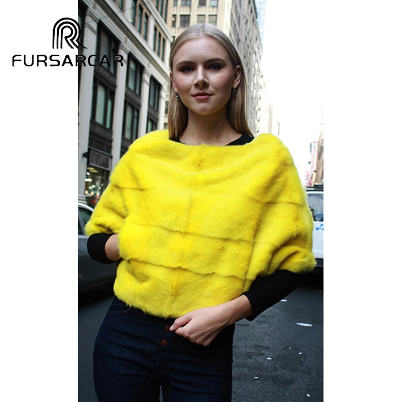 

FURSARCAR Short Style Natural Real Mink Fur Cape Women New Winter Whole Skin Genuine Mink Fur Female Coat Luxury Fur Coat