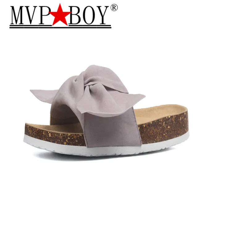 MVP BOY новинка 2019 женские модные летние пробковые шлепанцы с бантиком бабочкой