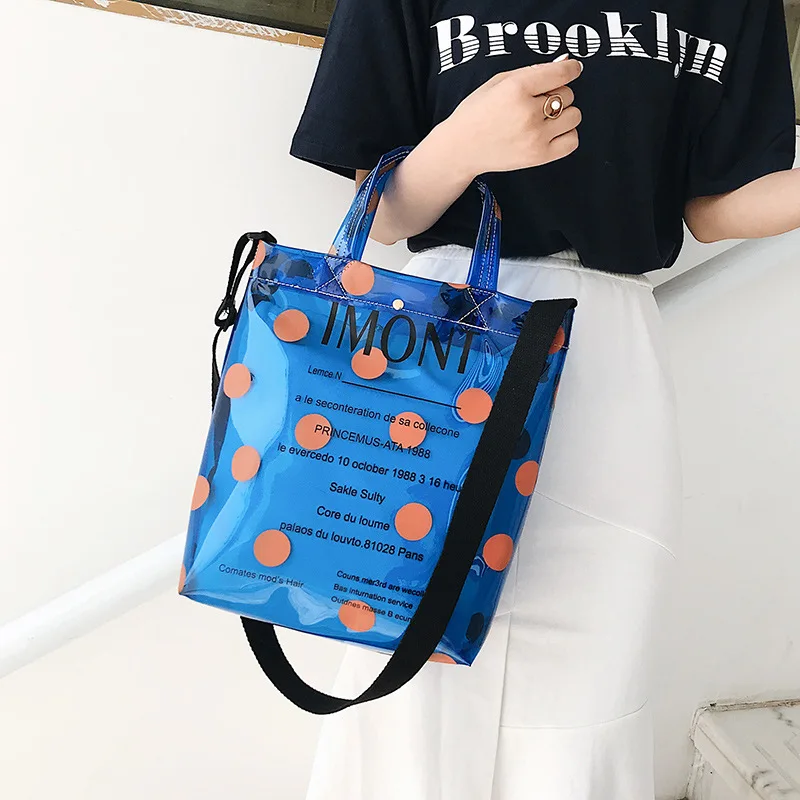 

Jelly Transparent Female Bag Large Capacity PVC Handbag INS Tide Girls Women Shoulder Messenger Bag Candy Color Summer Beach Bag