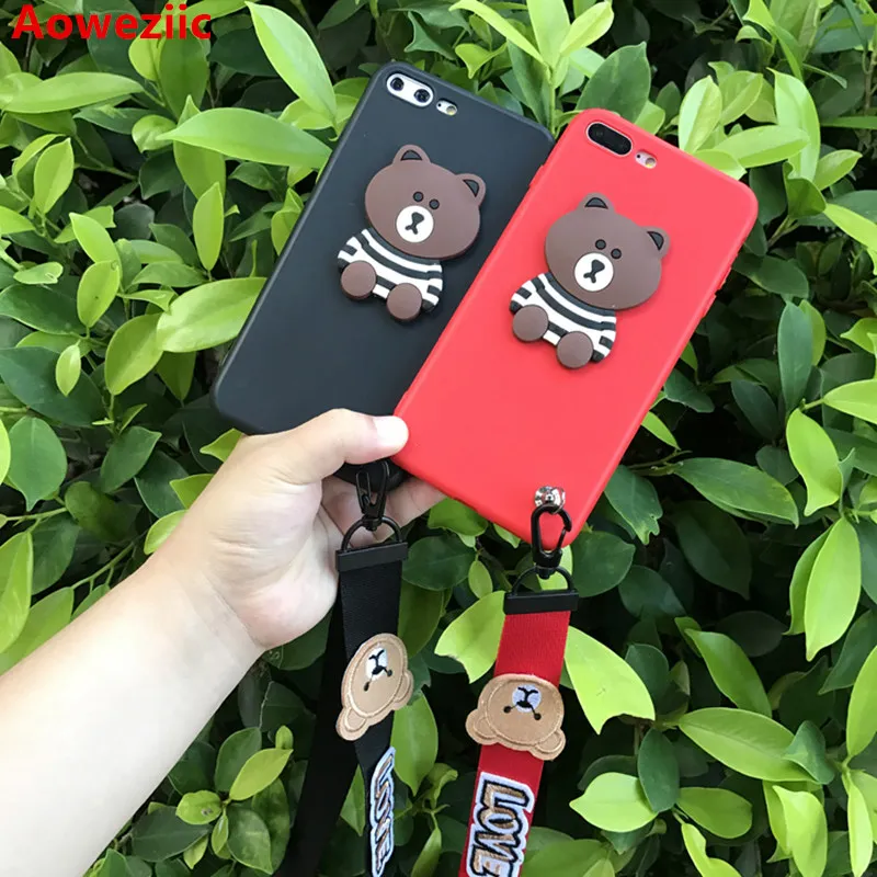 

Aoweziic Cartoon Bear 7 8plus mobile phone shell For iphone X XS MAX XR silica gel full package anti fall 6S personality lanyard