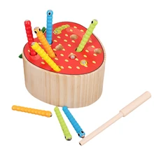 Цветной ловить черви игры Магнитные деревянные игрушки для детей Ранние развивающие игрушки Фрукты познавательный рыболовные игрушки подарок